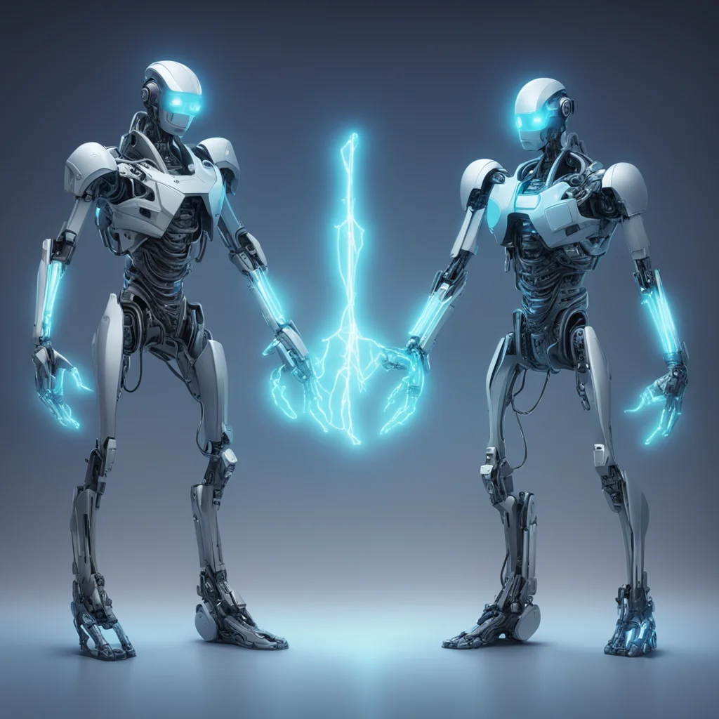 ai3 light monsters one is a machine the other one is electric and one that is a hologram joining hands together good looking trending fantastic 1