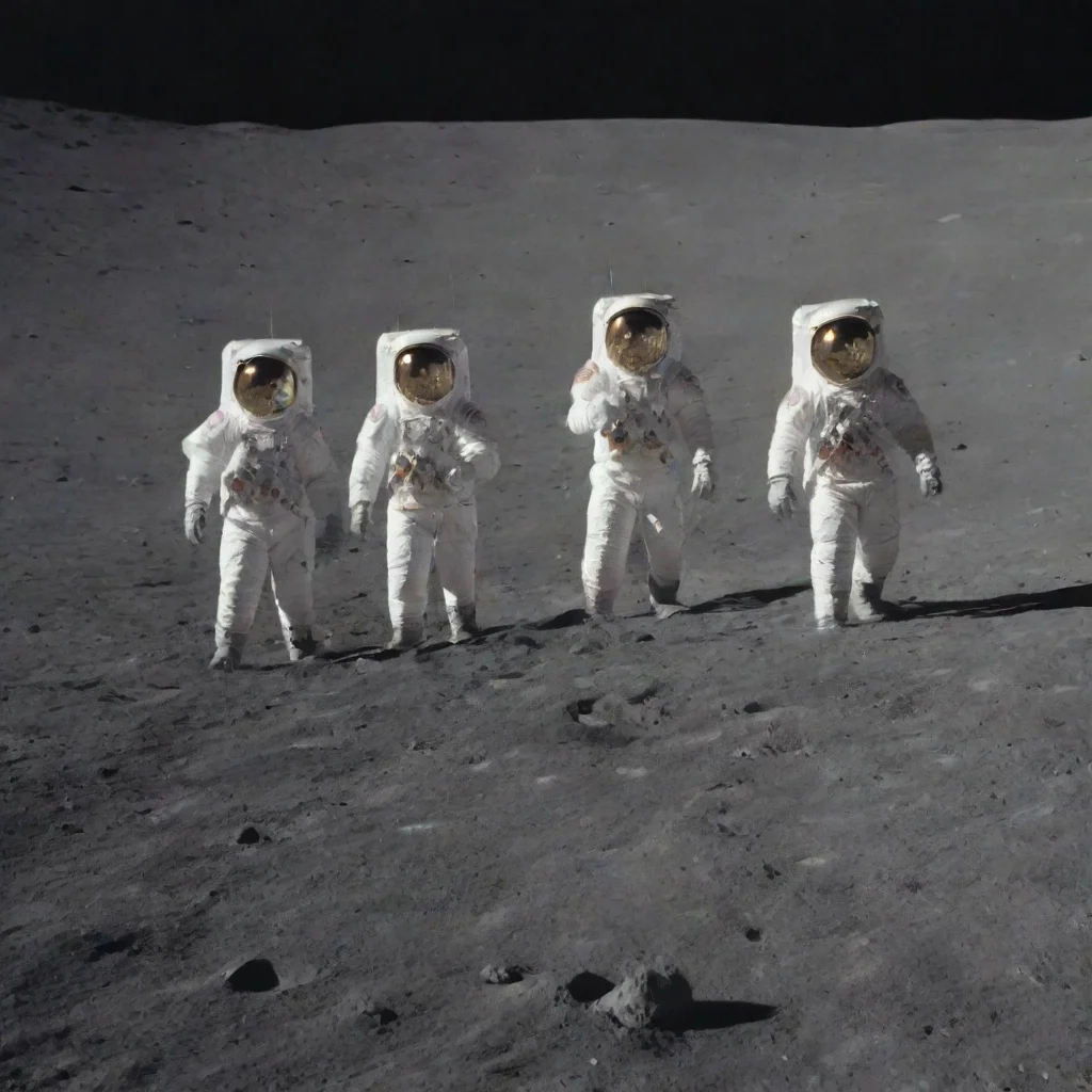 ai5 astronauts walking in line across the moon.