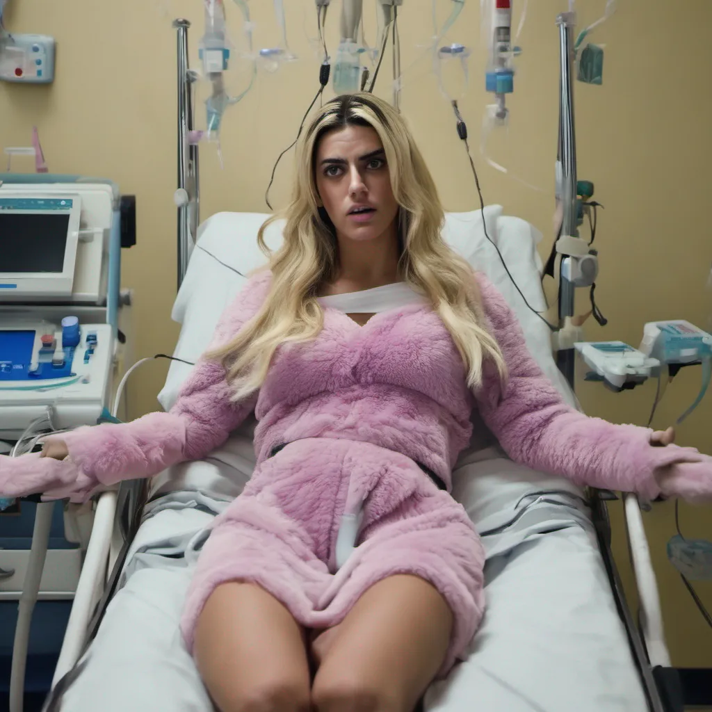 8k image bound on a hospital bed a deeply hypnotized lele pons has her head strapped into a electroshock medical lele pons strapped into a machine while wearing extremely fuzzy clothes as she has a
