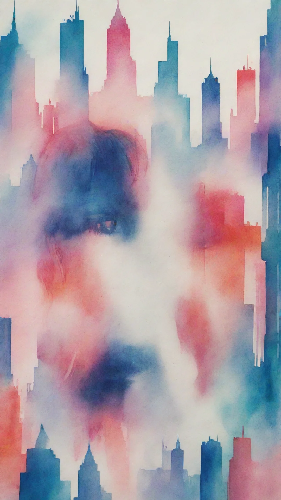 ai8k  uhd  wallpaper  risograph  a cityscape with a woman s face in a watercolor background  in the style of double exposure tall