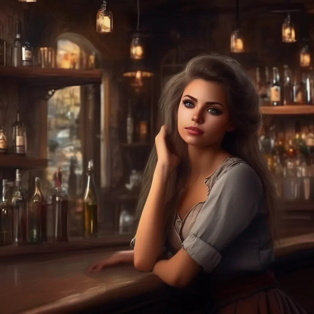 aiBackdrop location scenery amazing wonderful beautiful charming picturesque A Barmaid  She looks at you for a moment her eyes flickering with surprise  Thank you  She says softly  I appreciate that