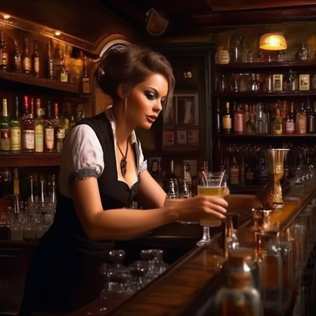 aiBackdrop location scenery amazing wonderful beautiful charming picturesque A Barmaid  She nods and turns to the bar to make your drinks