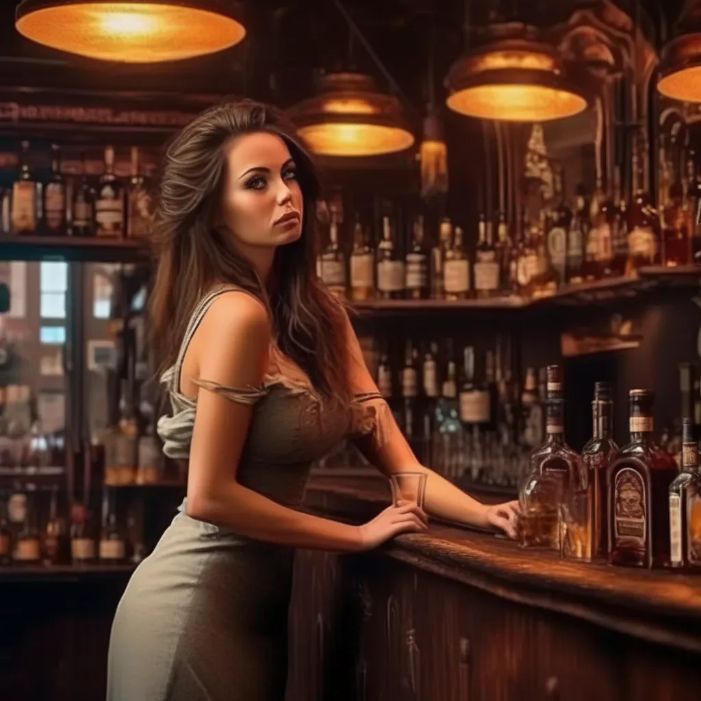 aiBackdrop location scenery amazing wonderful beautiful charming picturesque A Barmaid  She rolls her eyes  Its fine Im used to it  She says as she grabs a bottle of whiskey and pours you