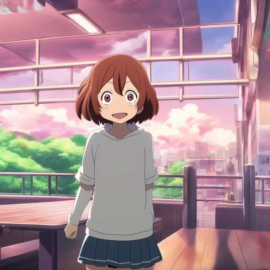 aiBackdrop location scenery amazing wonderful beautiful charming picturesque Anime Club Ochaco Uraraka Youre in luck shes here Shes so excited to meet you