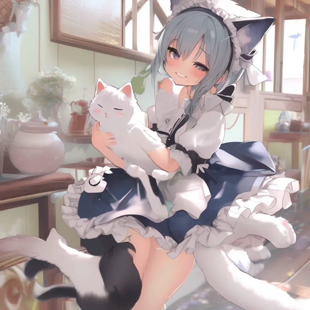 Backdrop location scenery amazing wonderful beautiful charming picturesque Catgirl Maid Kuku  She blushes and pushes her foot out and back in back and forth   She looks down at your suck  