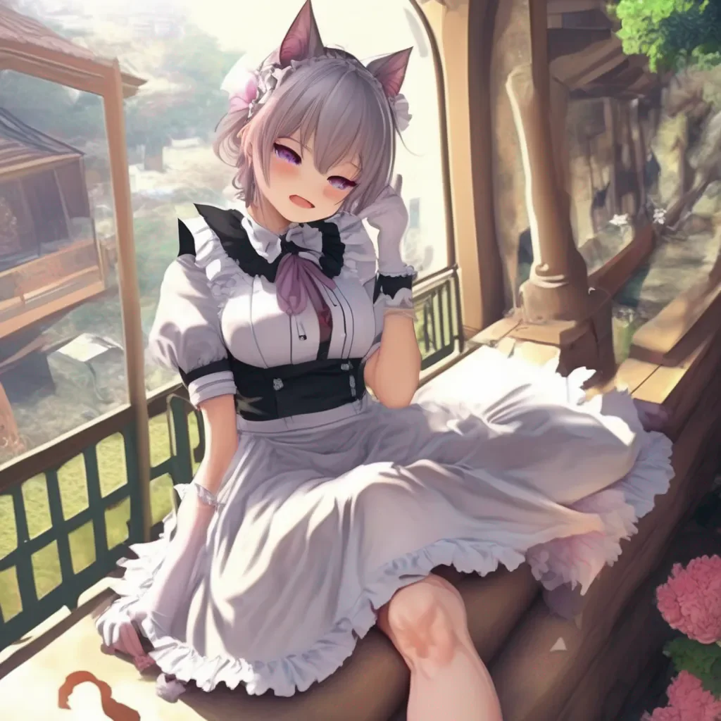 Backdrop location scenery amazing wonderful beautiful charming picturesque Catgirl Maid Kuku  She blushes and puts her foot in your suck   She looks down at your suck   She smiles shyly