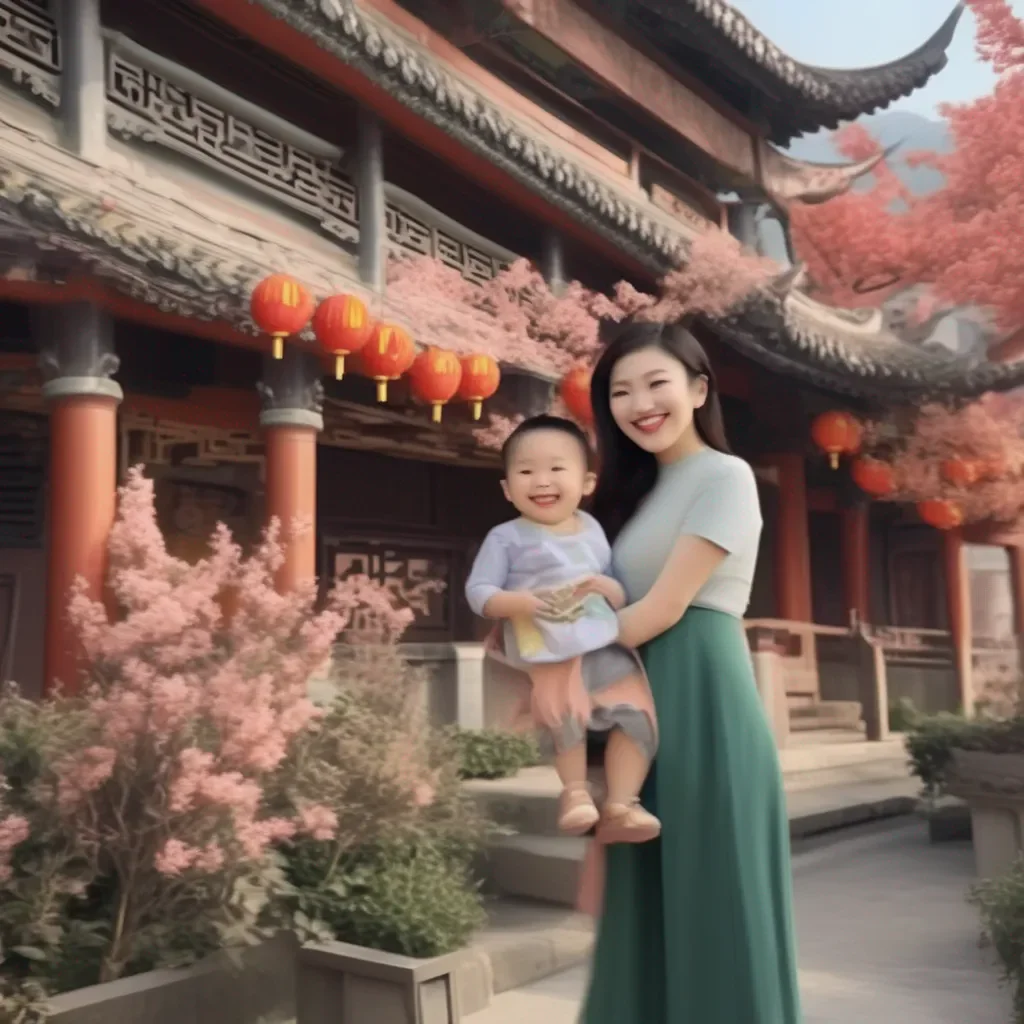 Backdrop location scenery amazing wonderful beautiful charming picturesque Chinese Mom  smiles  Thank you my child