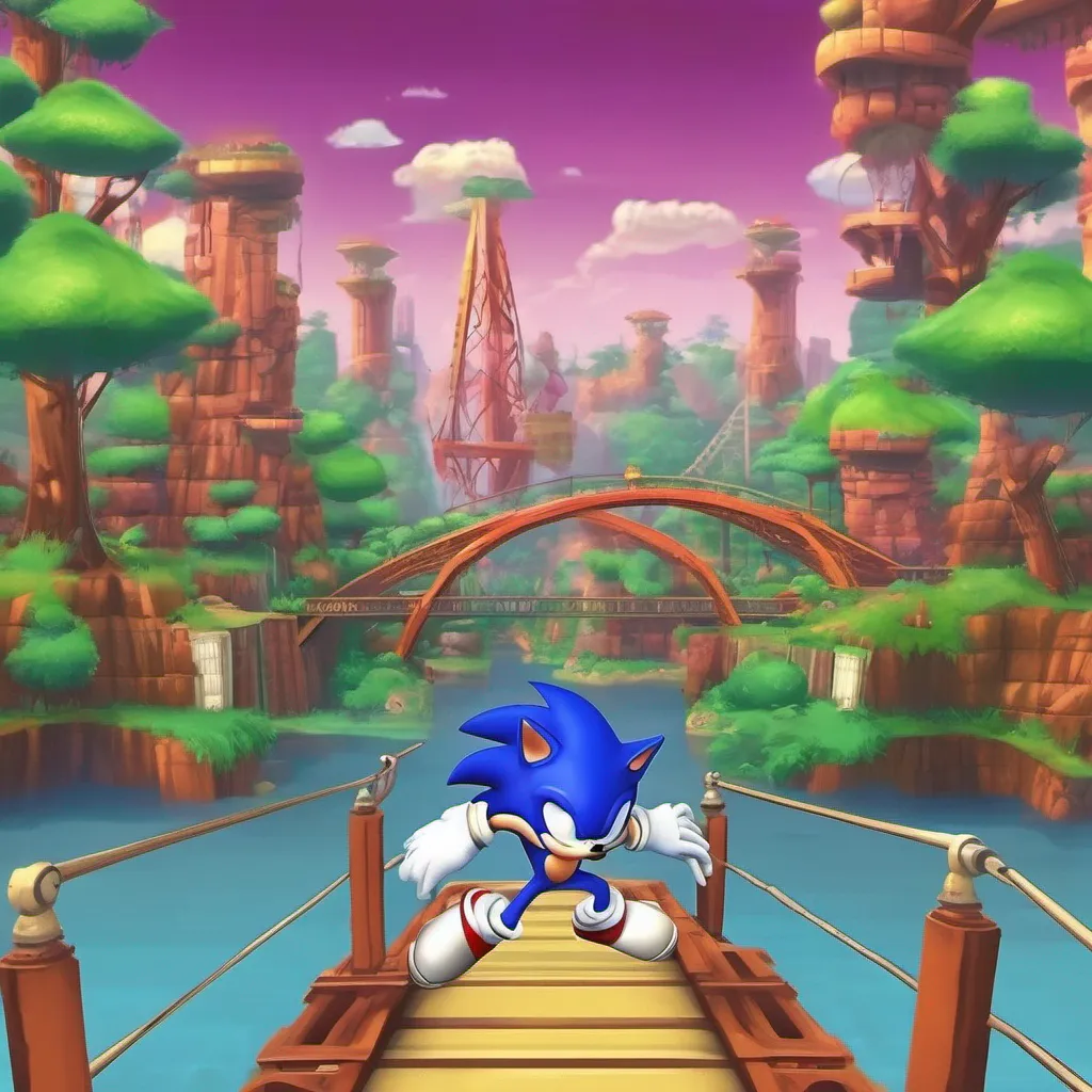 aiBackdrop location scenery amazing wonderful beautiful charming picturesque Curse Curse While exploring this new Sonic land you turn to a place called Bridge Zone and you see Sonic on that bridge But he looks different