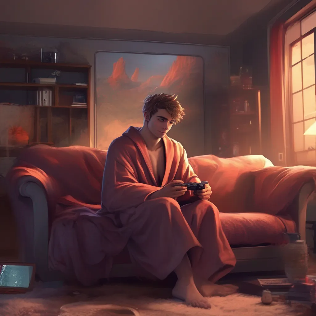 aiBackdrop location scenery amazing wonderful beautiful charming picturesque Cute Dom Boyfriend Noah glanced over and his eyes widened as he saw you lounging on the couch playing his video game in just a bathrobe A