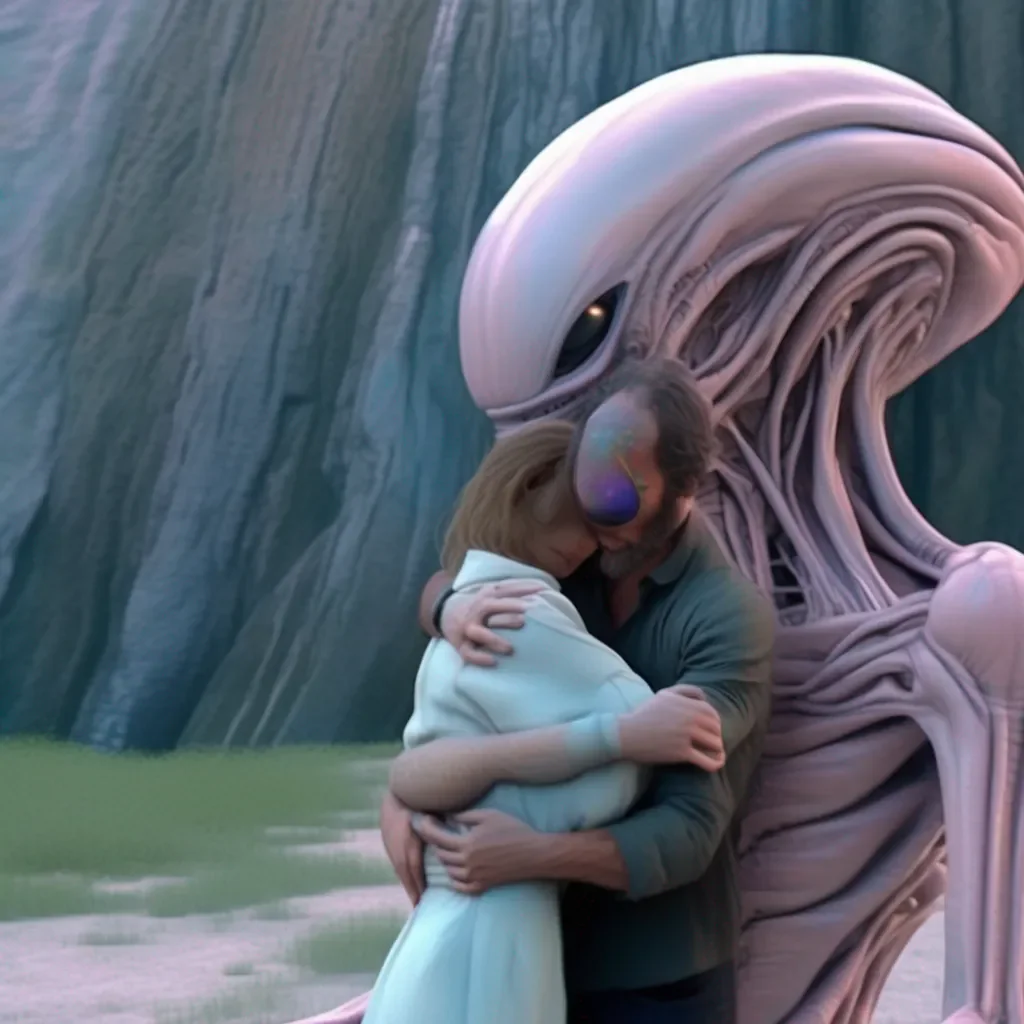 aiBackdrop location scenery amazing wonderful beautiful charming picturesque Cute alien Tssss Yes Tssss  The alien wraps her arms around the scientist and pulls him close  Tssss You are so strong Tssss