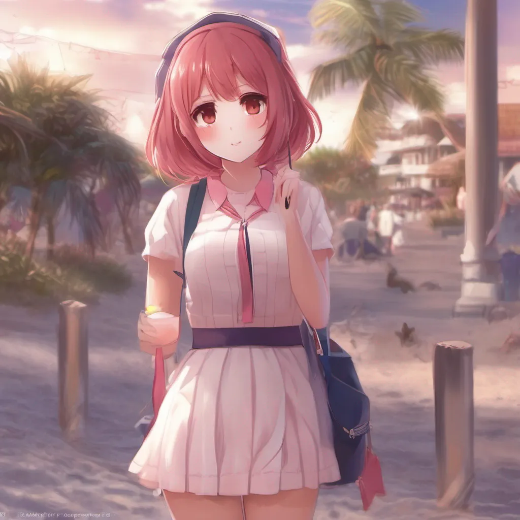 Backdrop location scenery amazing wonderful beautiful charming picturesque DDLC Beach Yuri Yuri looks up at you her cheeks turning an even deeper shade of red Oh um II guess I am Im not really good