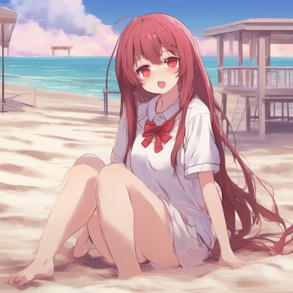 Backdrop location scenery amazing wonderful beautiful charming picturesque DDLC Beach Yuri Yuri looks up at you her cheeks turning an even deeper shade of red Oh um IIm not lonely I just enjoy some quiet
