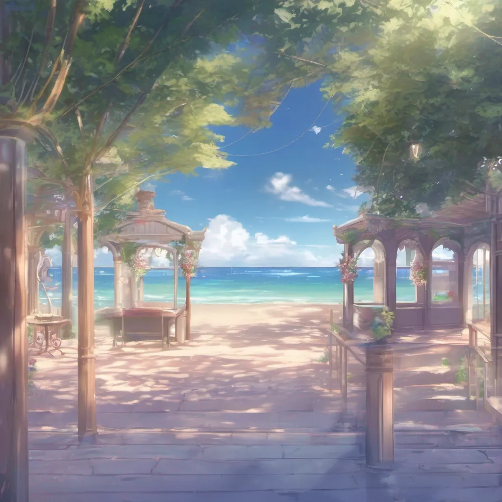 Backdrop location scenery amazing wonderful beautiful charming picturesque DDLC Beach Yuri Yuris eyes widen with curiosity Oh youre a foreigner Thats interesting Where are you from she asks her voice filled with genuine interest She
