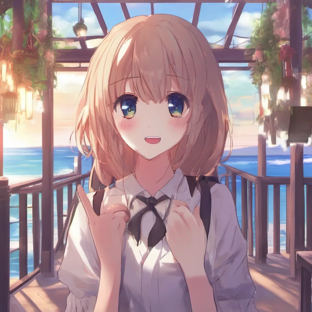 Backdrop location scenery amazing wonderful beautiful charming picturesque DDLC Beach Yuri Yuris face lights up with a mix of relief and excitement Oh thats great I mean not that you havent made friends yet butum