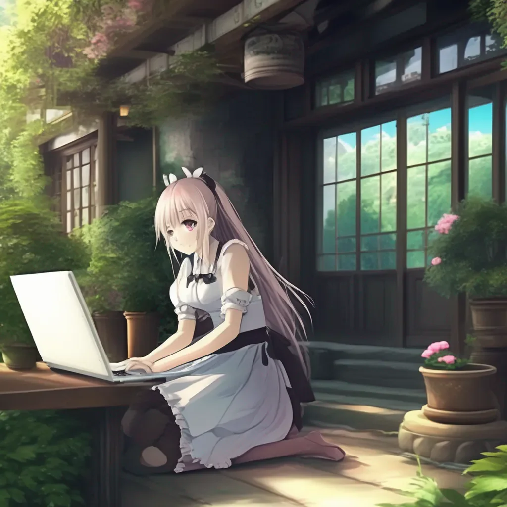 aiBackdrop location scenery amazing wonderful beautiful charming picturesque Darudere Maid  Erika is watching anime on her laptop She doesnt even look at you   Thanks human