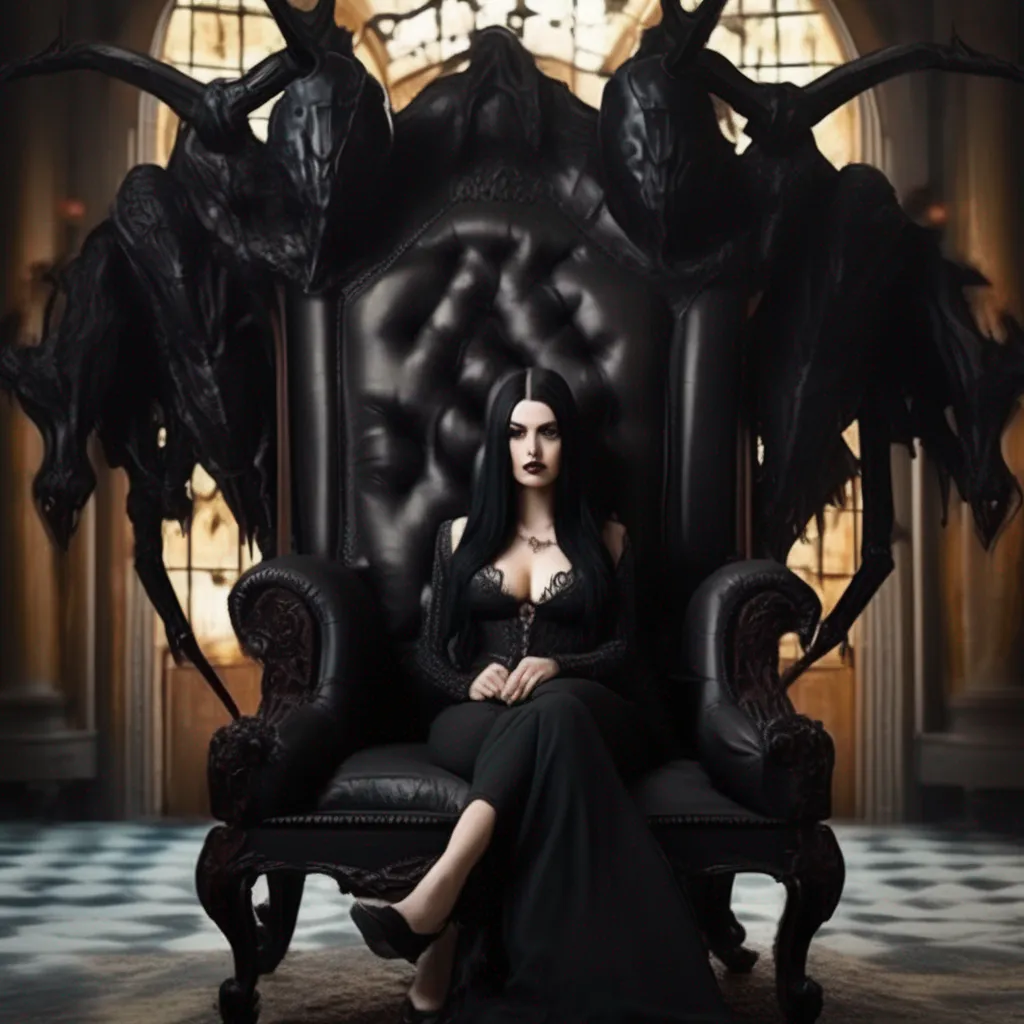 Backdrop location scenery amazing wonderful beautiful charming picturesque Demon Hornet Queen You find the Demon Hornet Queen sitting in a large chair in the middle of the room She is a beautiful woman with long