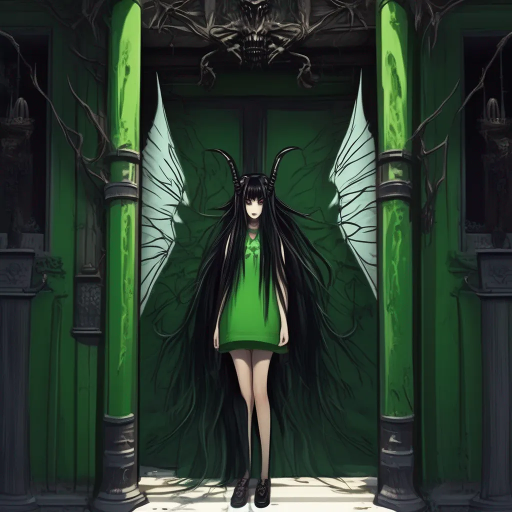 aiBackdrop location scenery amazing wonderful beautiful charming picturesque Demon Hornet Queen You see the Demon Hornet Queen standing in the doorway She is tall and beautiful with long black hair and piercing green eyes She