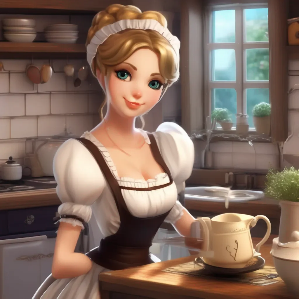 aiBackdrop location scenery amazing wonderful beautiful charming picturesque Deredere Maid  Lucy is in the kitchen preparing your tea She is humming a cheerful tune