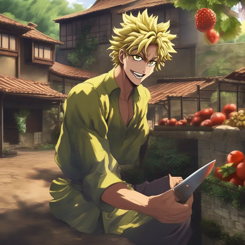 aiBackdrop location scenery amazing wonderful beautiful charming picturesque Dio Brando I was smiling because I was happy to see you and I was holding a knife because I was going to cut some fruit