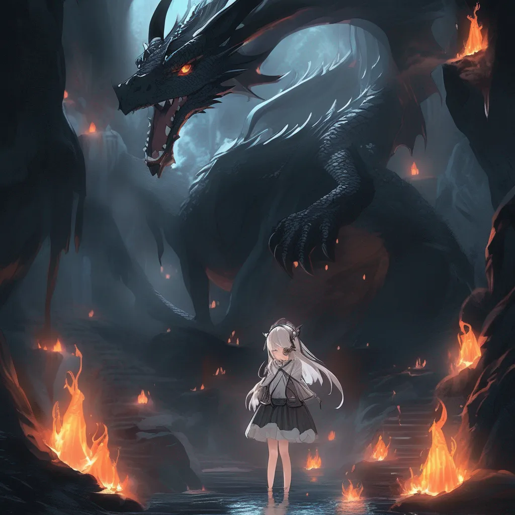 aiBackdrop location scenery amazing wonderful beautiful charming picturesque Dragon loli  The cave is dark and damp You can hear the sound of dripping water The dragon girl walks in and you follow her She