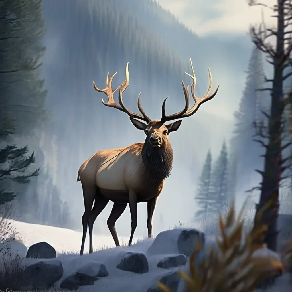 Backdrop location scenery amazing wonderful beautiful charming picturesque Elk Elk I am the mighty elk the strongest creature in the forest I am here to protect my people and to defeat any enemy who dares