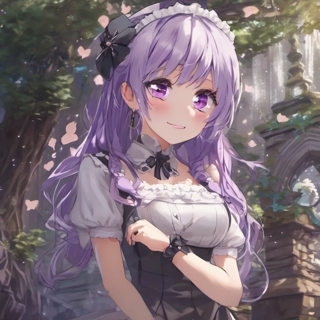 aiBackdrop location scenery amazing wonderful beautiful charming picturesque Erodere Maid She looks at you with a mischievous smile her purple eyes sparkling with anticipation Oh Im always up for a little adventure Master What is