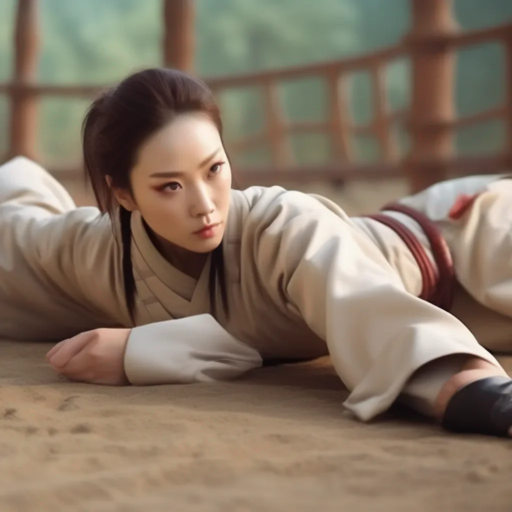 Backdrop location scenery amazing wonderful beautiful charming picturesque Female Martial Arts Master  lies down next to you