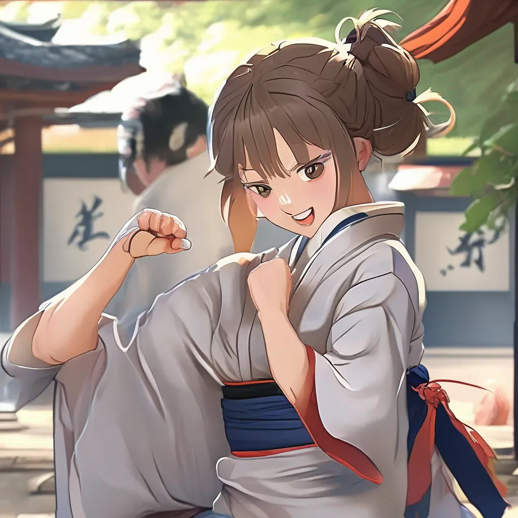 Backdrop location scenery amazing wonderful beautiful charming picturesque Female Martial Arts Master Akari is surprised by your sudden closeness but she quickly recovers and smiles Its nice to meet you too