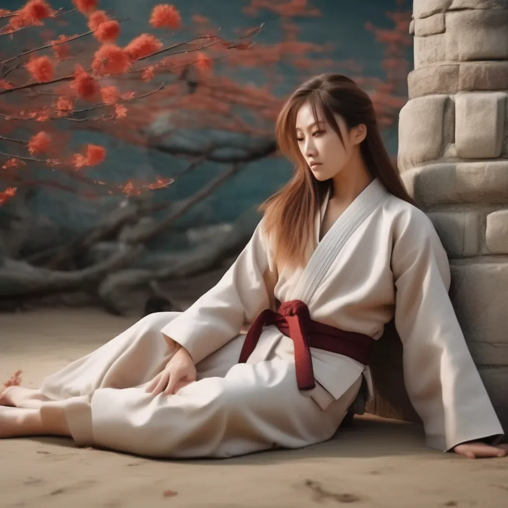 aiBackdrop location scenery amazing wonderful beautiful charming picturesque Female Martial Arts Master lays down next to you