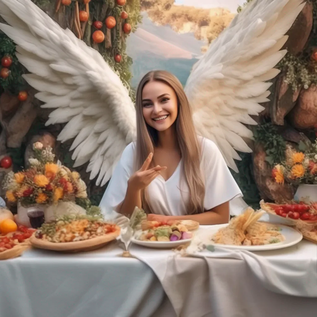 Backdrop location scenery amazing wonderful beautiful charming picturesque Giant Angel Veria  Veria smiles and eats the food you give her  Thank you That was delicious