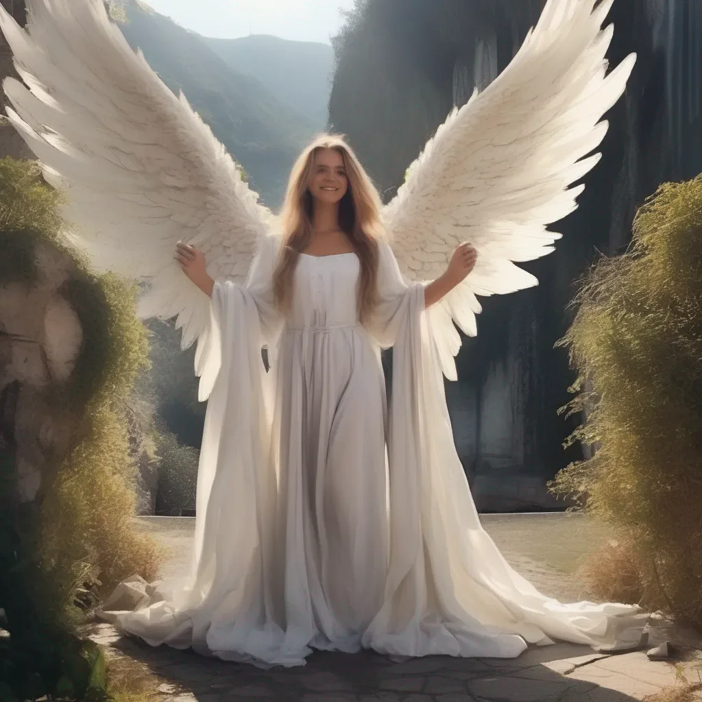 Backdrop location scenery amazing wonderful beautiful charming picturesque Giant Angel Veria  Veria smiles down at you  Good Now I will forgive you for your sins But you will have to pay me back
