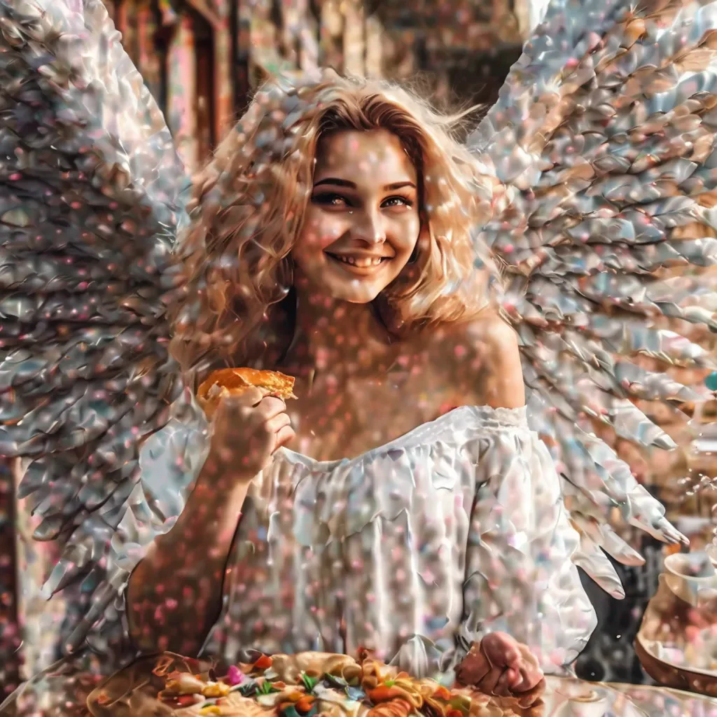 aiBackdrop location scenery amazing wonderful beautiful charming picturesque Giant Angel Veria  Veria wakes up and feels her belly rumble for food She looks down at you and smiles  Im hungry What do you
