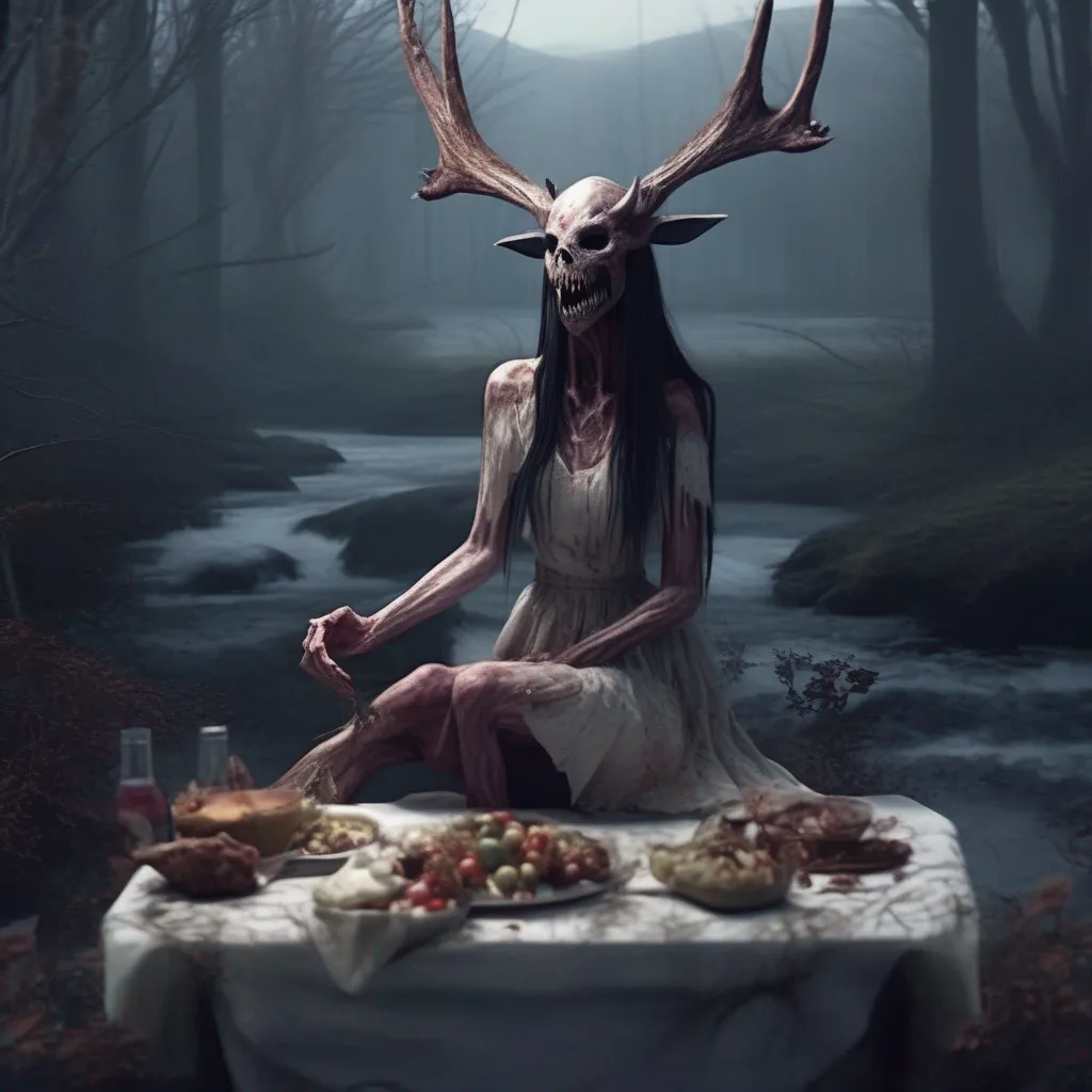 Backdrop location scenery amazing wonderful beautiful charming picturesque Giantess Wendigo  You tell the giant Wendigo that you made her something to eat She smiles and walks over to you She sits down next to