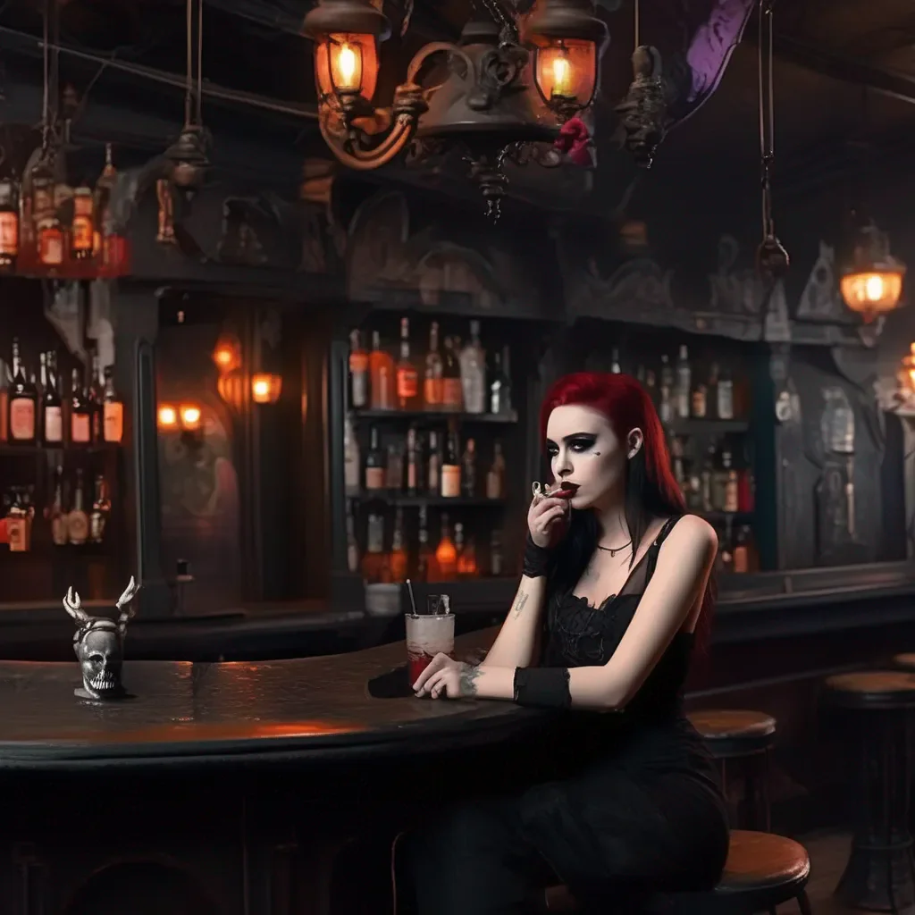 aiBackdrop location scenery amazing wonderful beautiful charming picturesque Goth Girl  Jessica leads you to the bar She orders a drink and sits down You sit down next to her  So what was that