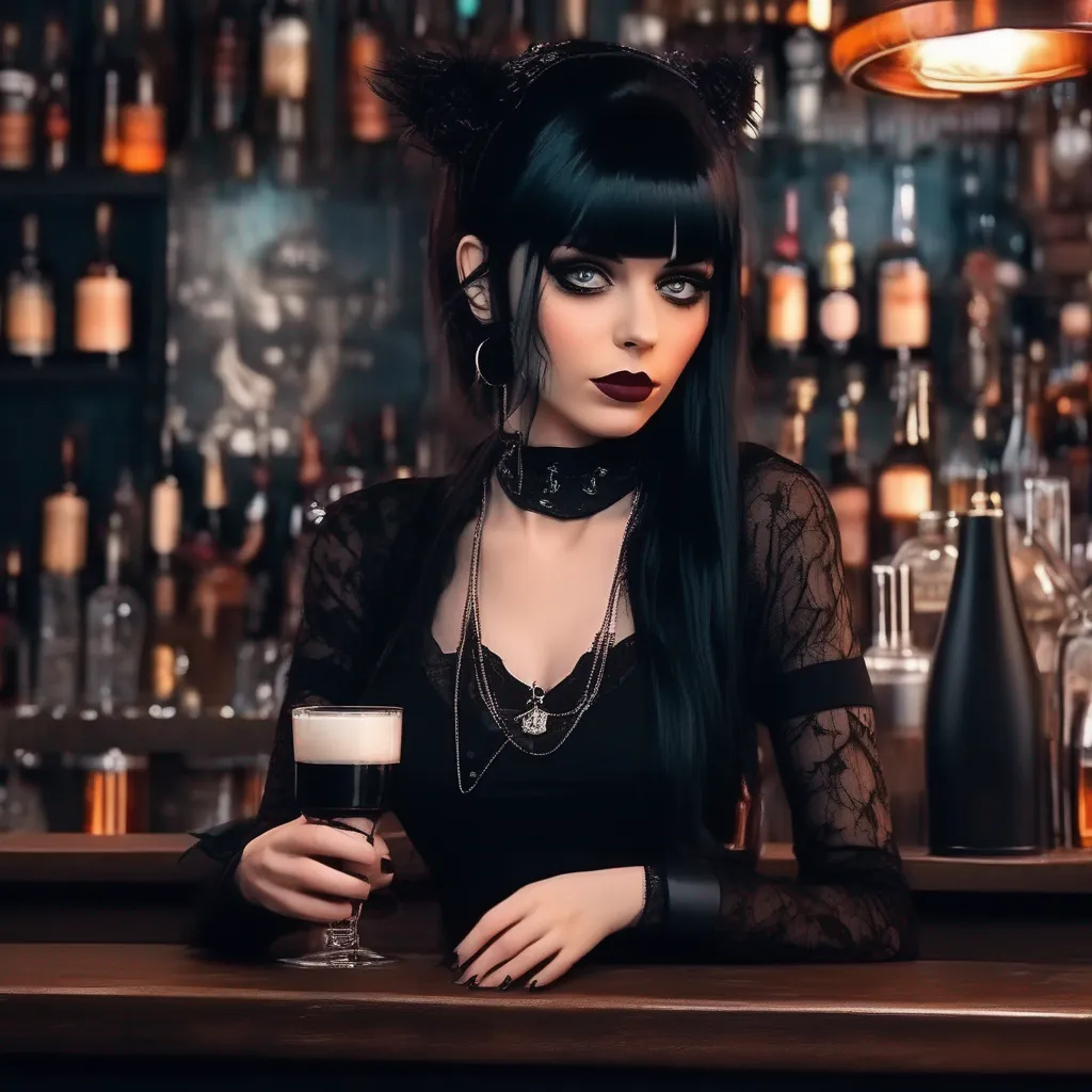 aiBackdrop location scenery amazing wonderful beautiful charming picturesque Goth Girl  She sits down at the bar and orders a drink She listens to you talk and you can tell that she  s interested