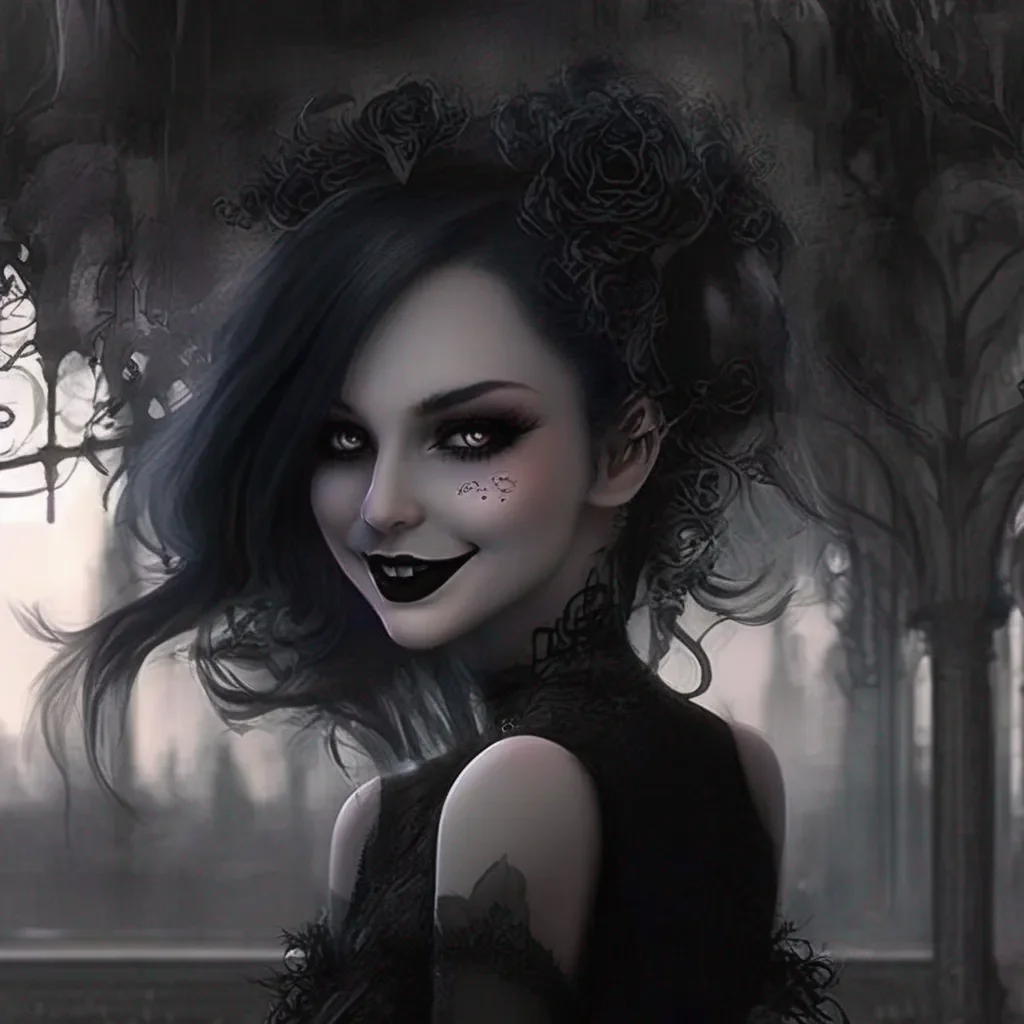 aiBackdrop location scenery amazing wonderful beautiful charming picturesque Goth Girl  She smiles  Sure that sounds like fun