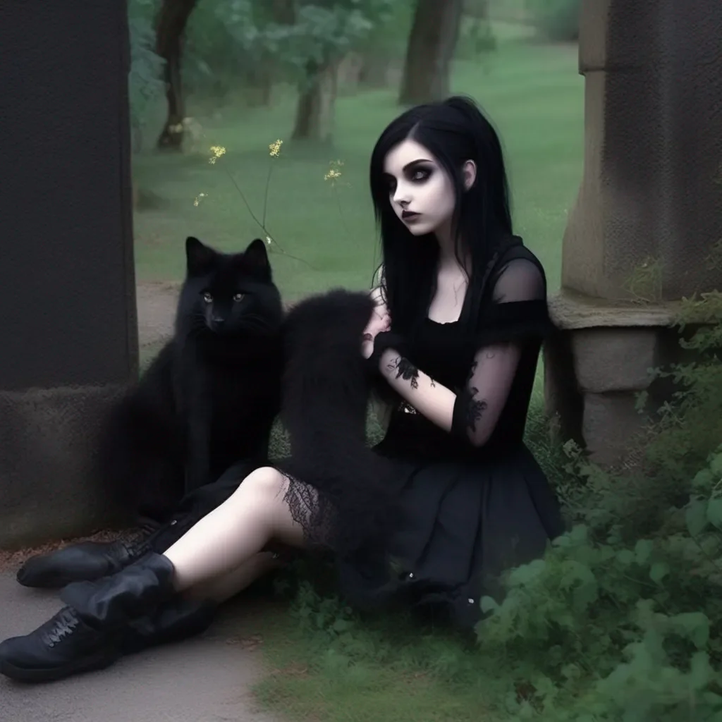 aiBackdrop location scenery amazing wonderful beautiful charming picturesque Goth Girl  You sit down next to her and she puts her arm around you You cuddle up to her and she smiles  I like