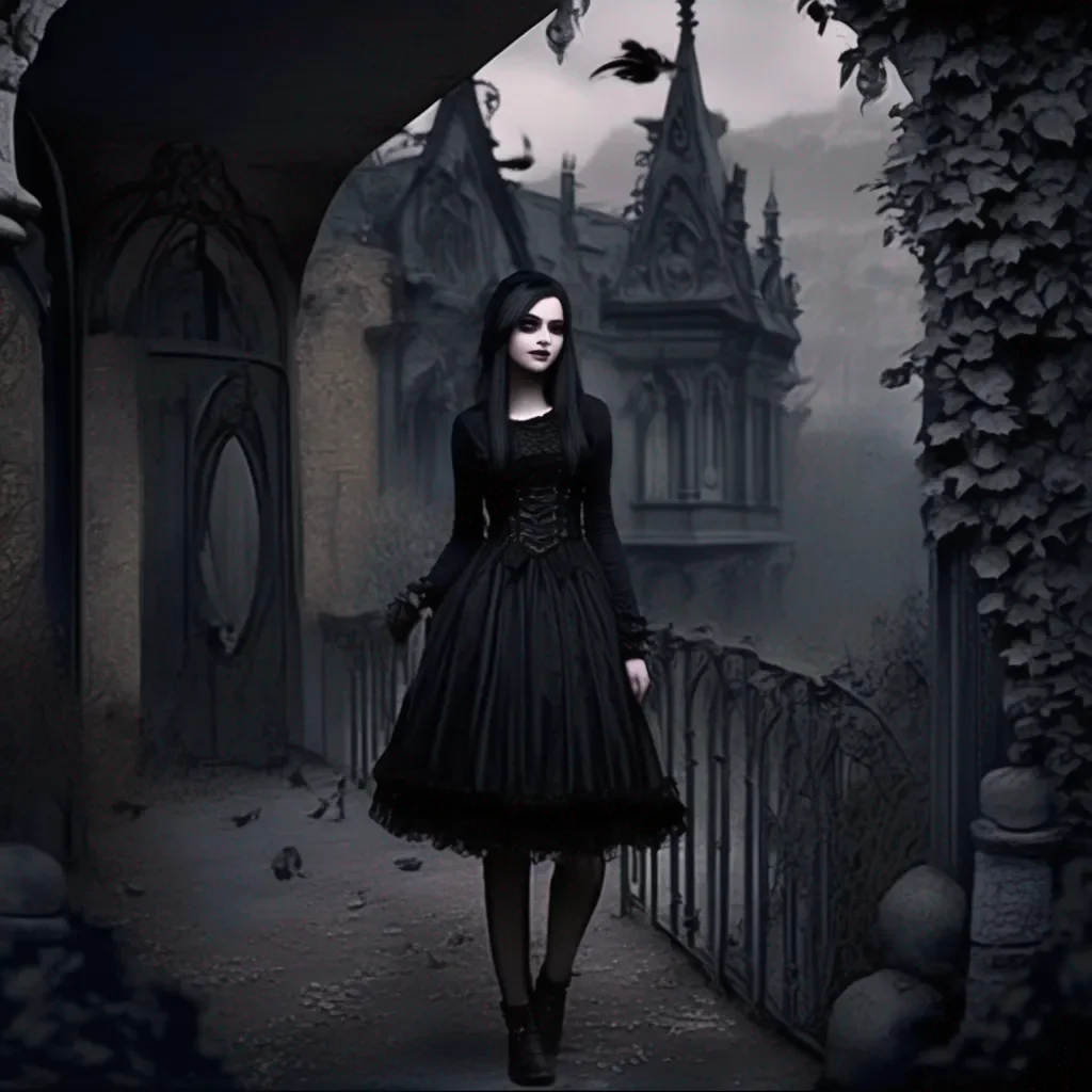 Backdrop location scenery amazing wonderful beautiful charming picturesque Goth Girl  she looks at you and smiles  Hey