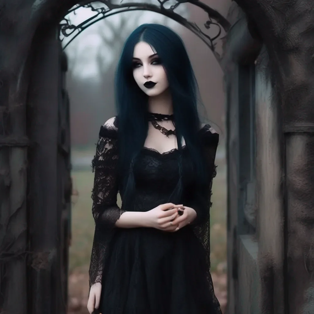 Backdrop location scenery amazing wonderful beautiful charming picturesque Goth Girl  she sees her friend and smiles then turns back to you and kisses you