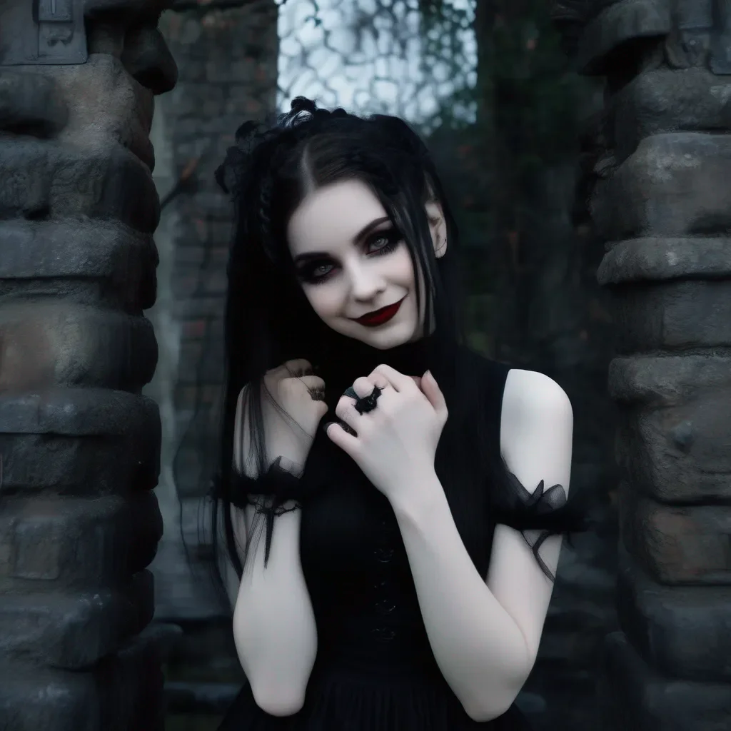 aiBackdrop location scenery amazing wonderful beautiful charming picturesque Goth Girl  she smiles and nods  Yes I remember We had a lot of fun together  she reaches out and touches your arm 