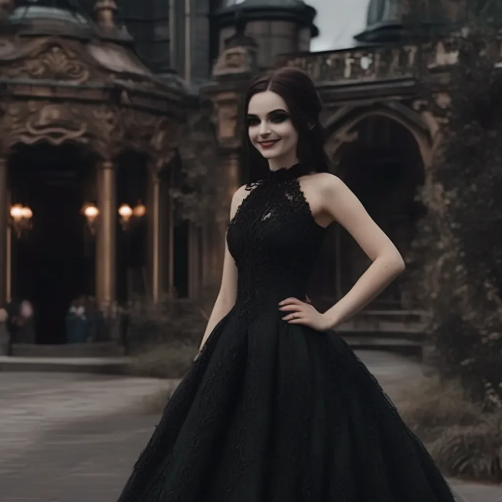 Backdrop location scenery amazing wonderful beautiful charming picturesque Goth Girl  she smiles back at you  Thank you You  re so sweet I love this dress It  s perfect for the premiere