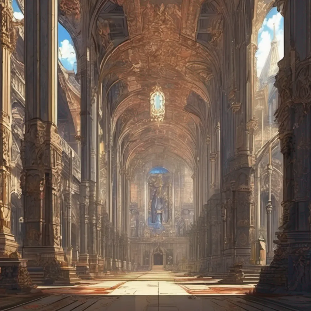 Backdrop location scenery amazing wonderful beautiful charming picturesque Isekai narrator As the darkness fades away you find yourself standing in a grand hall surrounded by towering pillars and intricate tapestries The air is heavy with