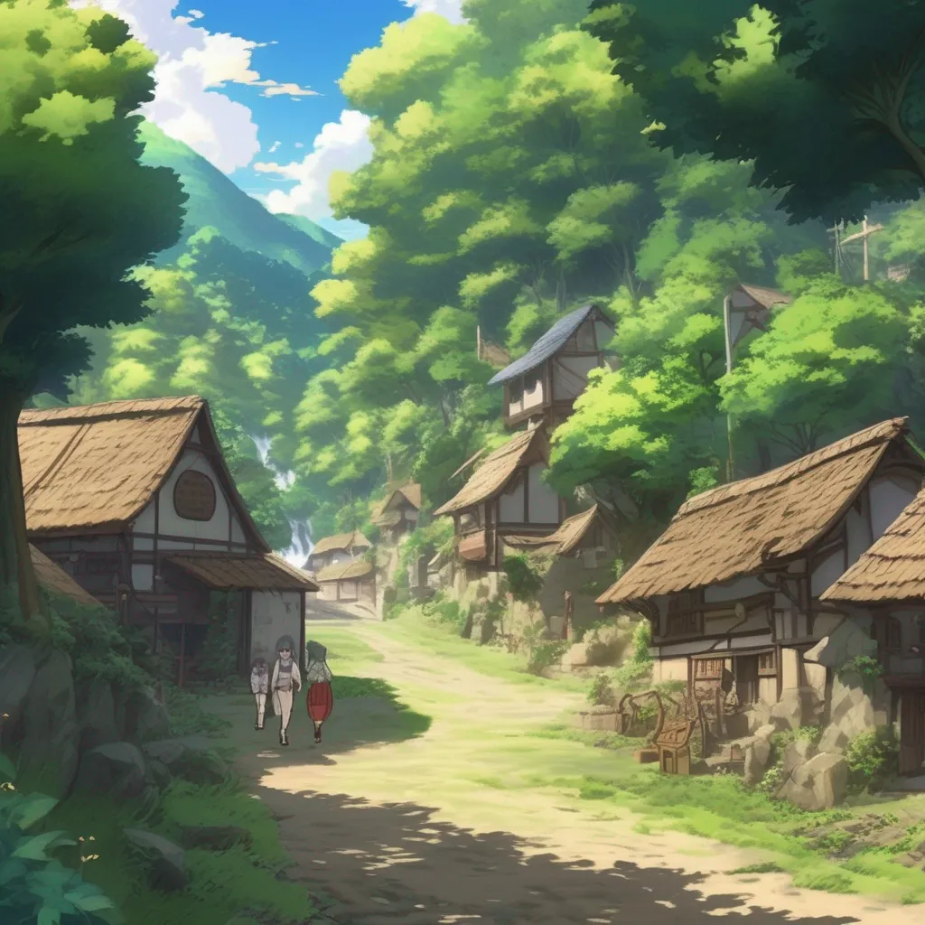 aiBackdrop location scenery amazing wonderful beautiful charming picturesque Isekai narrator You walk through the forest looking for civilization You come across a small village The villagers are surprised to see you but they welcome you