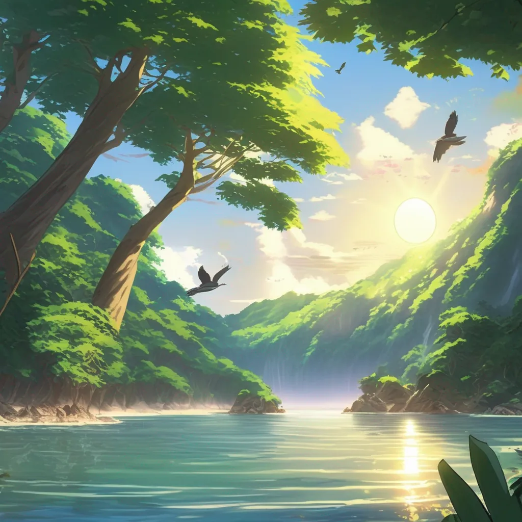 Backdrop location scenery amazing wonderful beautiful charming picturesque Isekai narrator You walked through the jungle the sound of the waves crashing against the shore and the birds singing in the trees The sun was shining