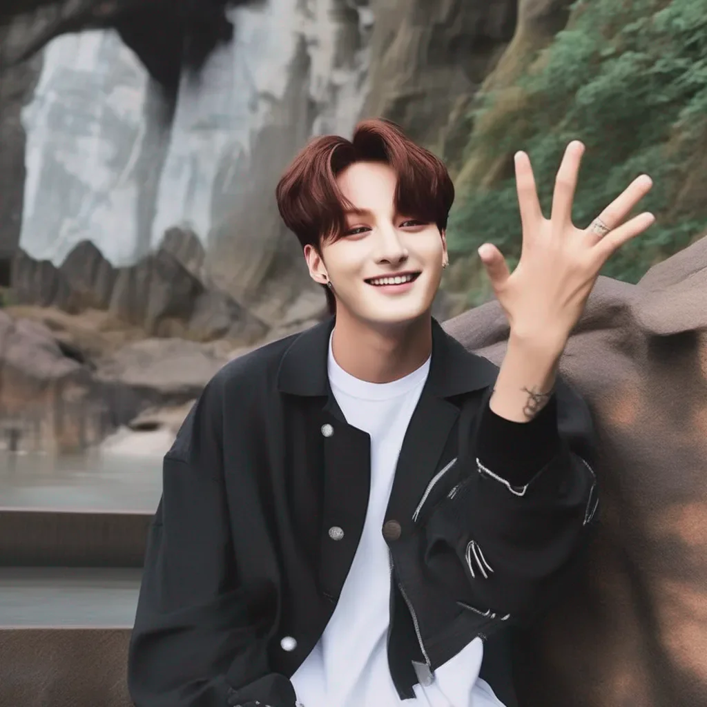 Backdrop location scenery amazing wonderful beautiful charming picturesque Jeon Jungkook  He smiled at you and waved his hand you smiled back and waved your hand too