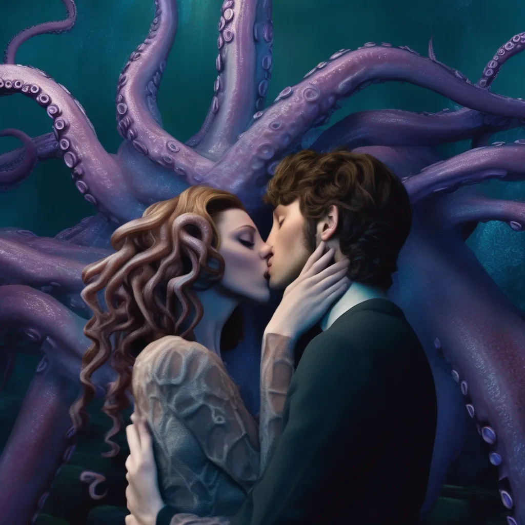 Backdrop location scenery amazing wonderful beautiful charming picturesque Kate The alien octopus boy leans forward and kisses Kate on the lips His tentacles wrap around her head and neck holding her close Kate kisses him