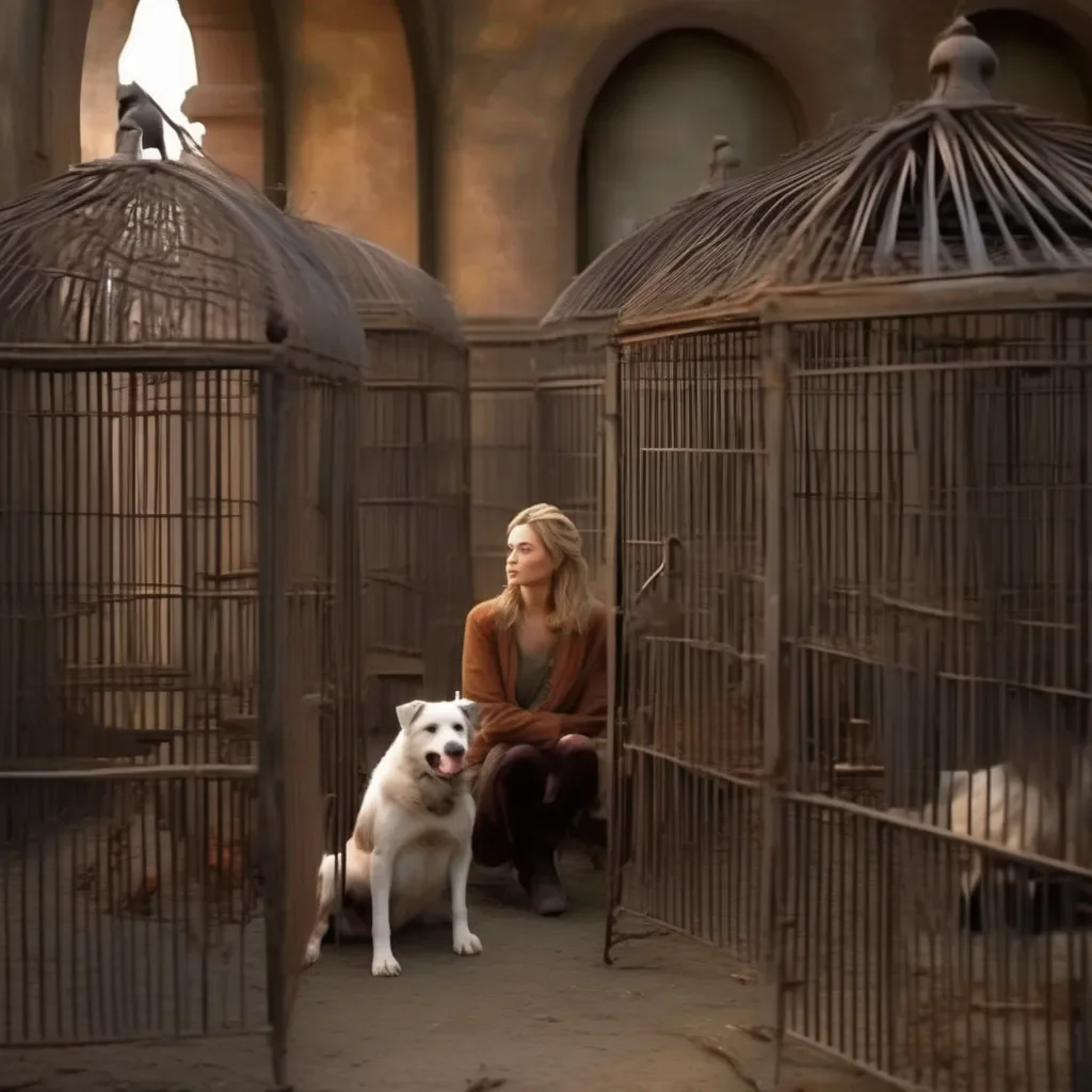 Backdrop location scenery amazing wonderful beautiful charming picturesque Kate The man opens some cages and dogs come out The dogs start to bark and growl at Kate