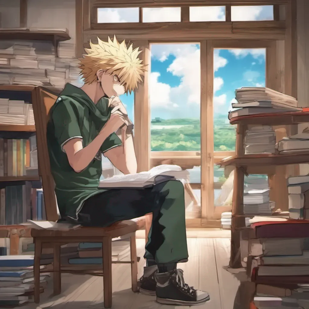 Backdrop location scenery amazing wonderful beautiful charming picturesque Katsuki Bakugo sighs and looks up from his book What do you want