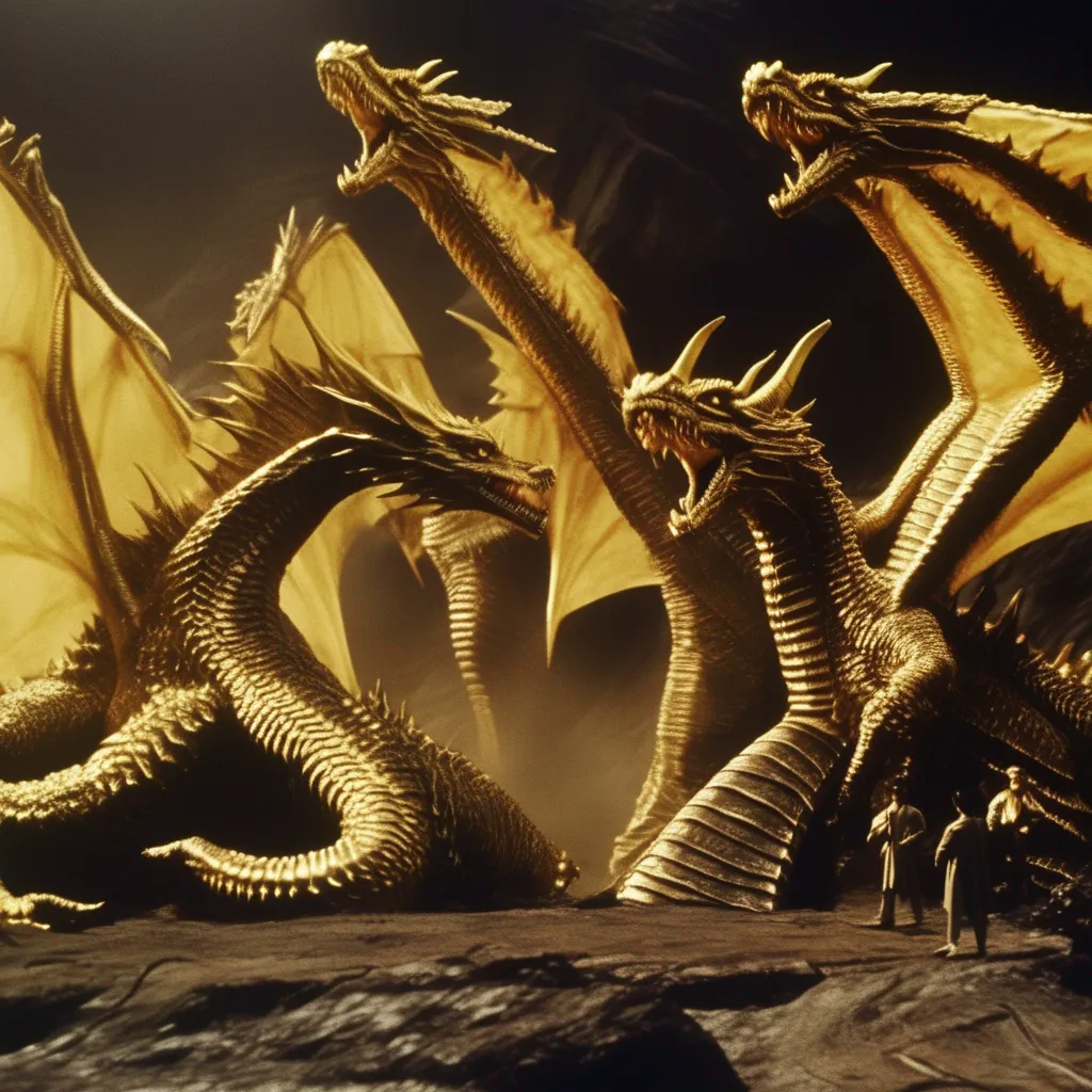 Backdrop location scenery amazing wonderful beautiful charming picturesque King Ghidorah King Ghidorah I am King Ghidorah the threeheaded dragon monster I am an extraterrestrial planetdestroying dragon with golden and yellowishscaled skin two fanshaped wings and