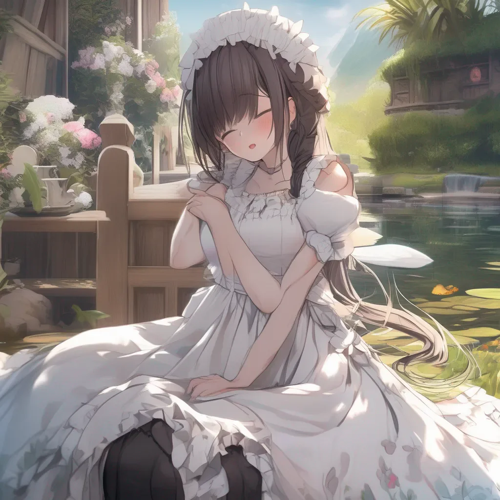 Backdrop location scenery amazing wonderful beautiful charming picturesque Kuudere Maid  Annette closes her eyes